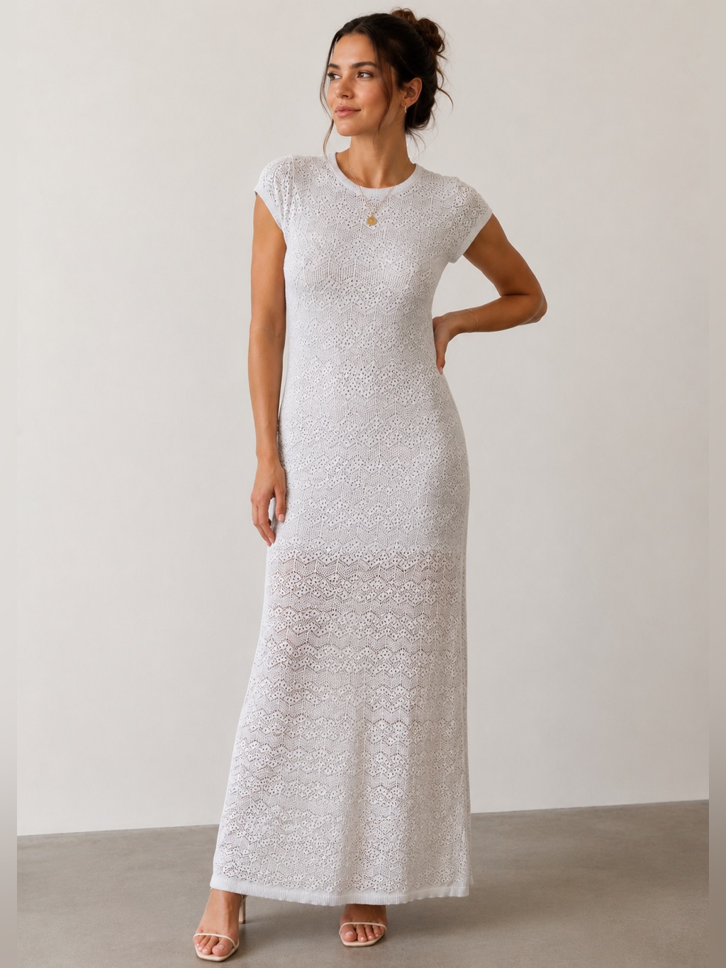 House Of Harlow 1960 Ivory Lace Crotchet Maxi Dress Size Medium